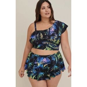 Torrid One Shoulder Two Piece Bikini Swim Suit Sz 6 32/34 6x Plus Black